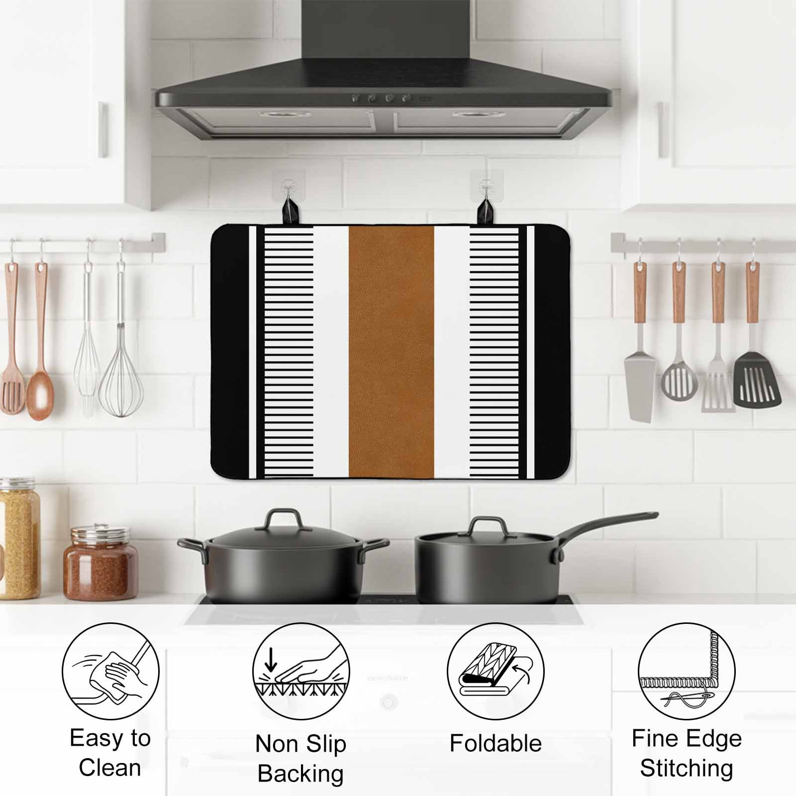 Modern Brown Black Stove Top Cover for Electric Stove, Heat-proof & Non Slip Glass Top Stove Cover Protector, Boho Contemporary Geometric Striped Kitchen Flat Cooktop Rubber Mat 24x21 Inches