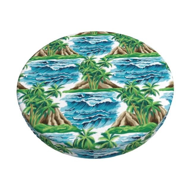 Disketp Hawaii Palms Funda Redonda para Taburete, Funda de Cojín para Silla de Bar Suave y Elástica-13 inch