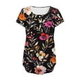 thumbnail image 5 of Maqroz Womens Pleated T Shirts Round Neck Short Sleeve Button Down Floral Printed Summer Tops Casual Loose Fit Blouses 2026 Black L, 5 of 5