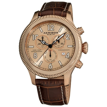 Men's Multifunction Chronograph Leather Brown Strap Watch