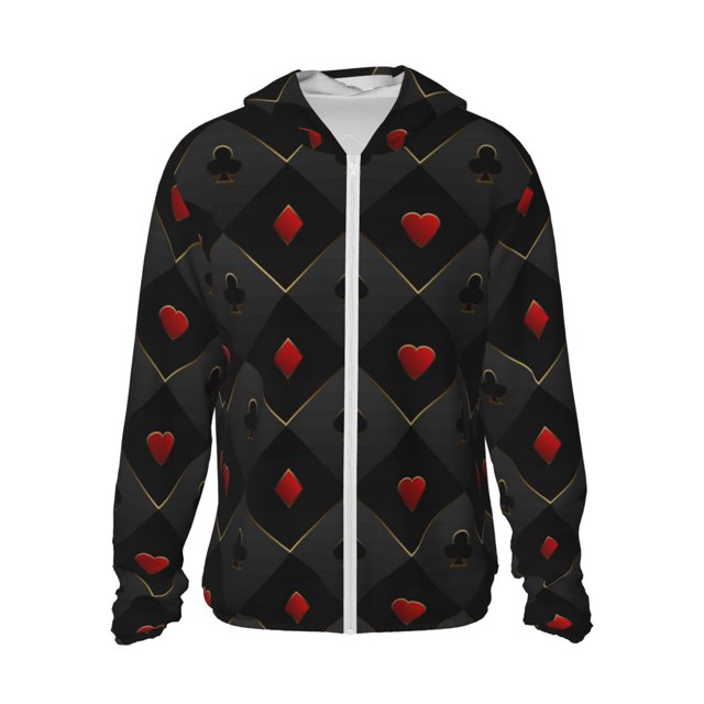 Fotbe Red Poker Chaqueta con Protección Solar UPF 50+ para Hombre y Mujer, Camisa con Capucha y Bolsillos-Medium