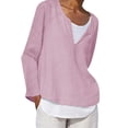 thumbnail image 2 of Cyber&Monday Deals Usmixi Clearance Sale Womens Tops Womens Casual Pullover Winter Breathable Cotton Linen Plus Size Loose Pullover Tops Fall Trendy Solid V-Neck Long Sleeve Blouses Shirts, 2 of 5