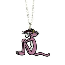 Cartoon Necklace Pink PantherSitting Pose  Enamel Metal Pendant