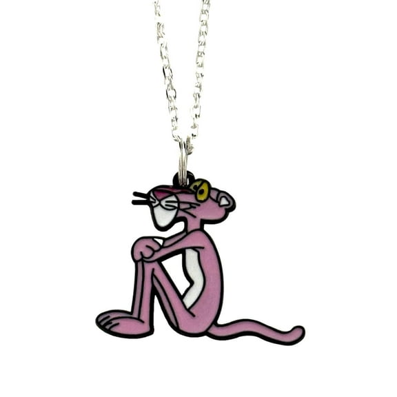 Cartoon Necklace Pink PantherSitting Pose  Enamel Metal Pendant