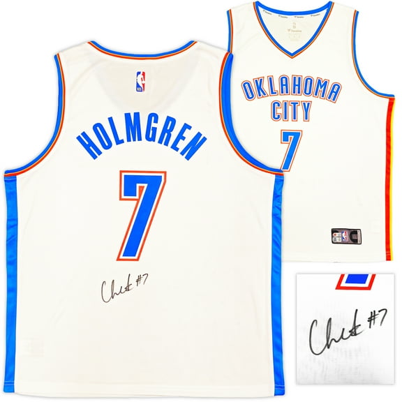 Oklahoma City Thunder Chet Holmgren Autographed White Fanatics Jersey Size L Beckett BAS Witness 234061