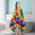 thumbnail image 6 of Colorful Tie Dye Floral Mandala Hooded Bath Towel，60"x35" for Ages 3 To 12 Kids, Quick Dry Lightweight Soft Microfiber Hood Beach Towel Cover Up for Kids, 6 of 7