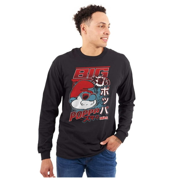 The Smurfs Cool Kanji Big Poppa Men Big & Tall Long Sleeve Tee Brisco Brands 2X