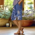 thumbnail image 2 of Charmgo Womens Shorts, Linen Shorts for Women Summer Casual Elastic High Waisted Knee Length Shorts Loose Wide Leg Shorts with Pockets, Summer Shorts for Women Blue L, 2 of 5