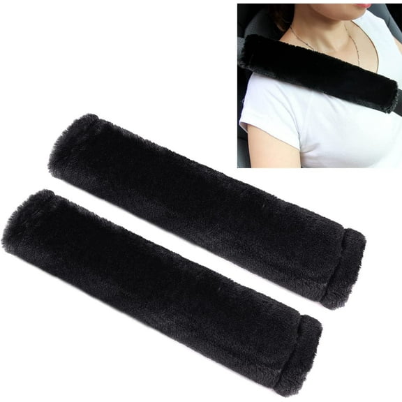 Soft Faux Fur Universal Fit Seatbelt Cover Car Truck SUV Airplane Seat Belt Shoulder Pad for Carmera Backpack Straps Neck Cushion Protector 2 Pack 10.5in Black