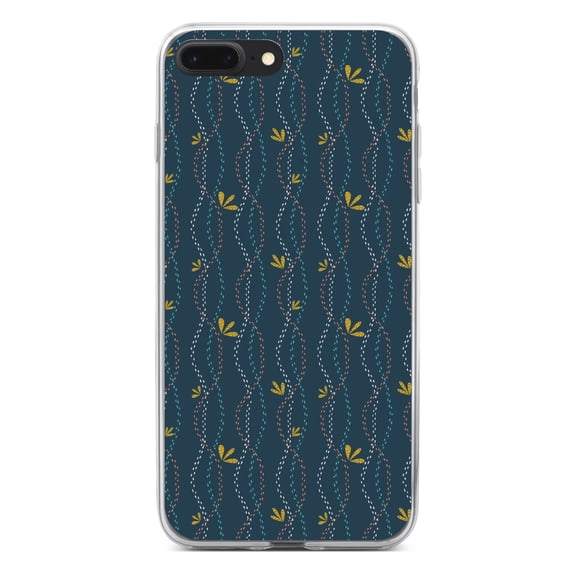 DistinctInk Clear Shockproof Hybrid Case for iPhone 7 PLUS / 8 PLUS (5.5" Screen) - TPU Bumper, Acrylic Back, Tempered Glass Screen Protector - Modern Floral - Wavy, Navy, Pink, Teal