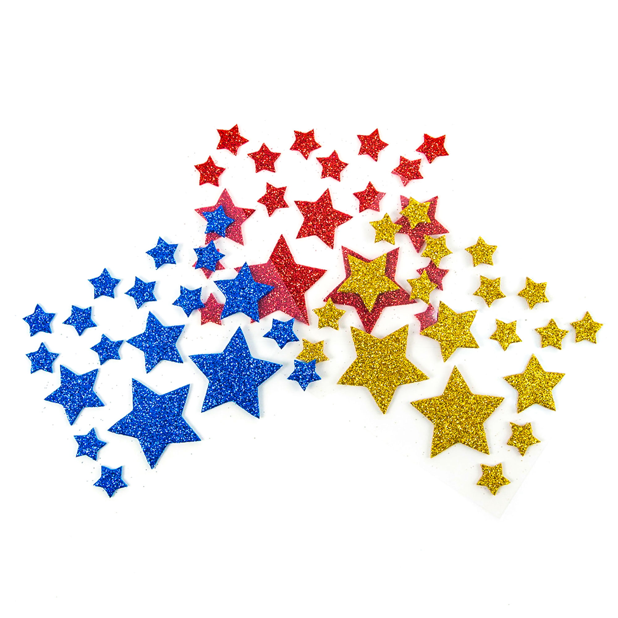 Glitter Star Foam Stickers Red Gold Blue Stars (Pack of 57)