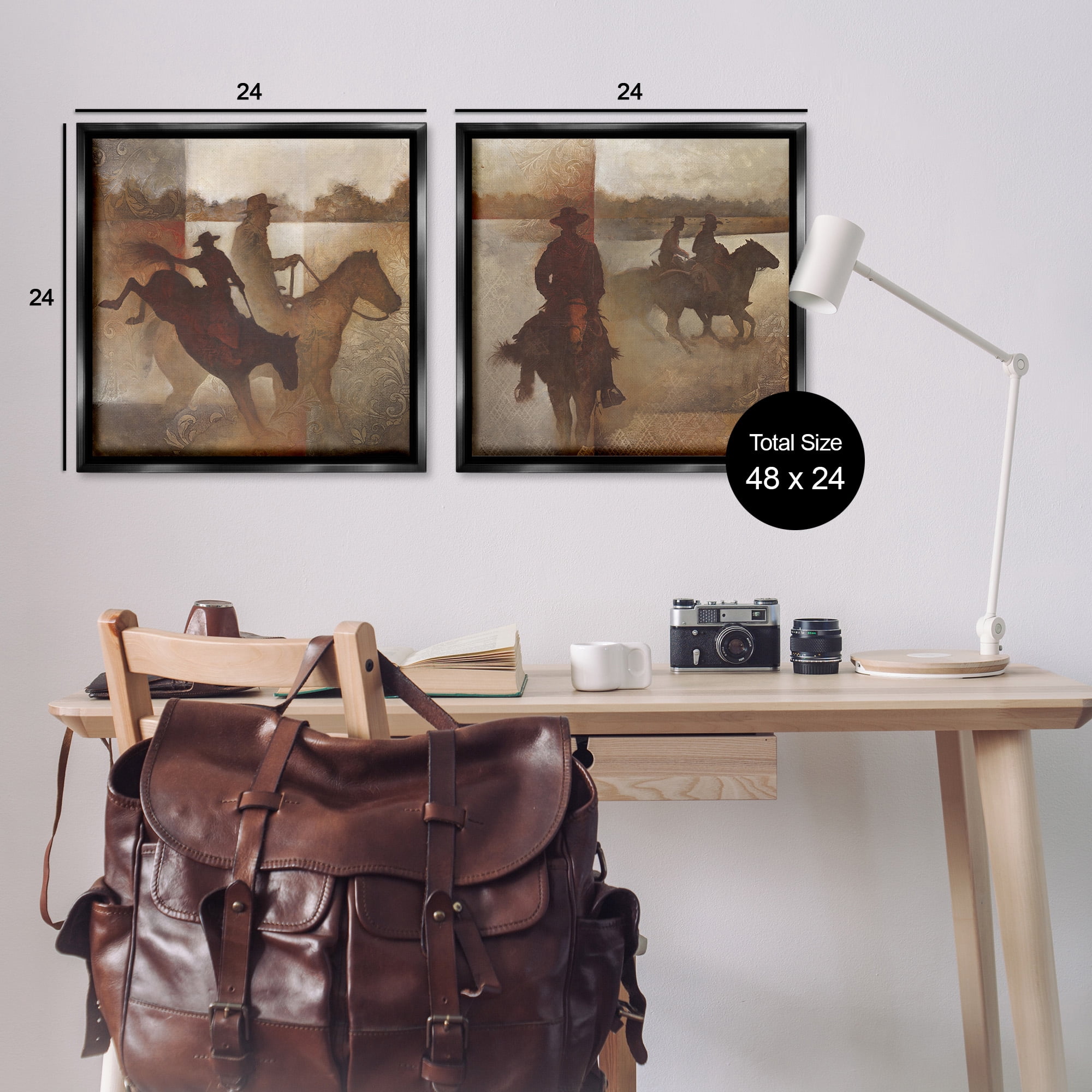 Stupell Industries Rodeo Cowboy Silhouette Animals & Insects Painting Black Floater Framed Canvas Art Print Wall Art, 25 x 25, Set of 2