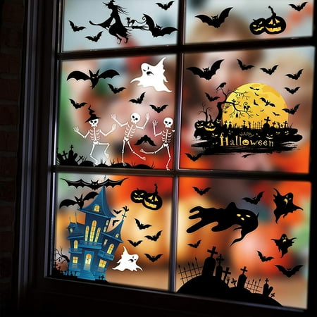 4 Sheets Window Stickers Halloween Party Static Glass Clings Cling ...