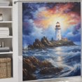 thumbnail image 3 of Lighthouse Sunrise Coast Scenery Pale Blue Tan Shower Curtain for Bathroom with 12Hooks, Polyester Fabric Thick Shower Curtain Washable Waterproof Curtain, 3 of 8