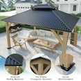 thumbnail image 3 of Jocisland 13'x15' Wood Gazebo, Hardtop Gazebo with Iron Roof Double Roof, Black & Natural Wood, 3 of 9