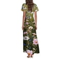 thumbnail image 5 of Women's Elegant Flutter Sleeve Dress Floral Chiffon Maxi Dress Flowy Wedding Guest Dress for Spring 2025 Dark Green M, 5 of 5