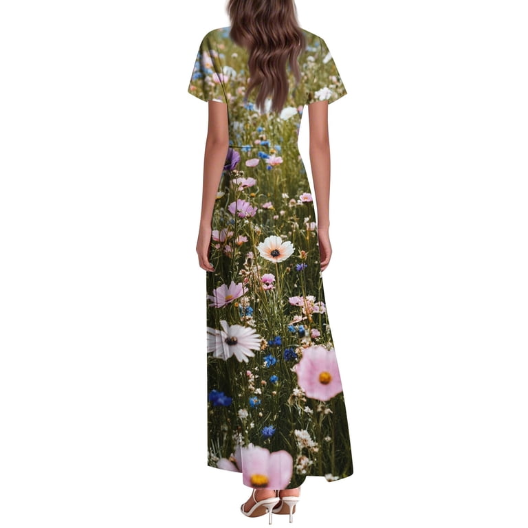 NAMTYQX Summer Wedding Guest Dress Short Sleeve High Waist Floral Chiffon Wedding Guest Dresses for Women Dark Green Size S - Walmart.com NAMTYQX Summer Wedding Guest Dress Short Sleeve High Waist Floral Chiffon Wedding Guest Dresses for Women Dark Green Size S - Walmart.com