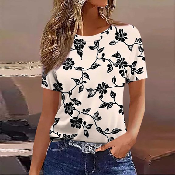 LiMoi Short Sleeves Tops for Women Trendy T Shirts Printed Tops for Women T Shirts Women Get it Fast