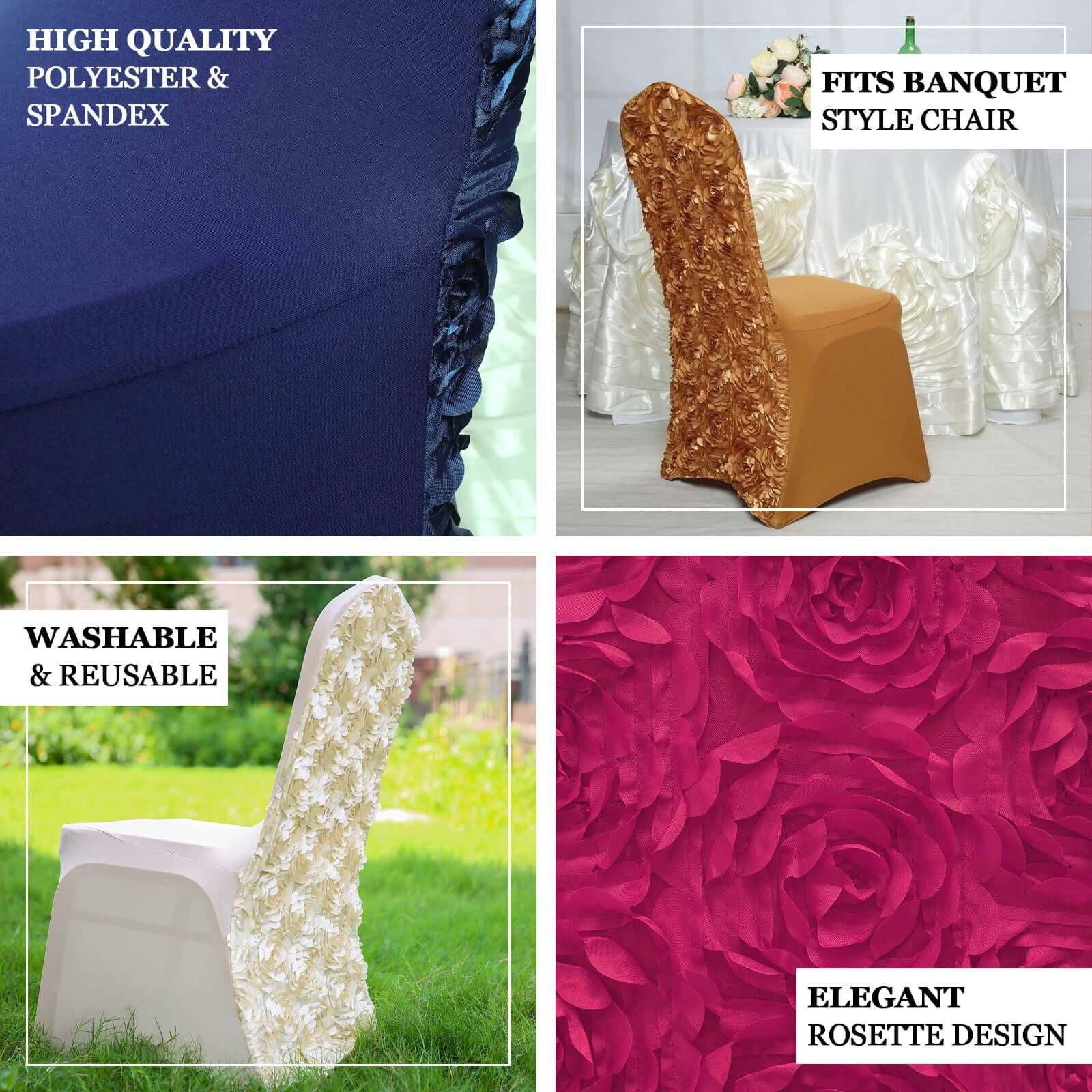 Efavormart Satin Rosette Pink Stretch Banquet Spandex Chair Cover Dinning Event Slipcover For Wedding Party Banquet Catering