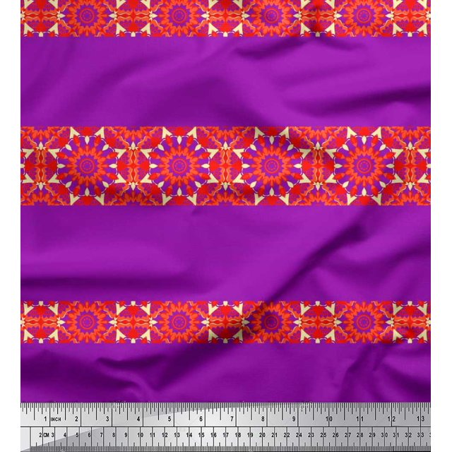 Soimoi Modal Satin Fabric Stripe & Mandala Kaleidoscope Decor Fabric Printed Yard 42 Inch Wide