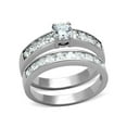 thumbnail image 5 of His and Her 3pc Stainless Steel 3.25 Ct Cz Bridal Ring Set and Men Beveled Edge Band Women's Size 09 Men's 06mm Size 10, 5 of 6