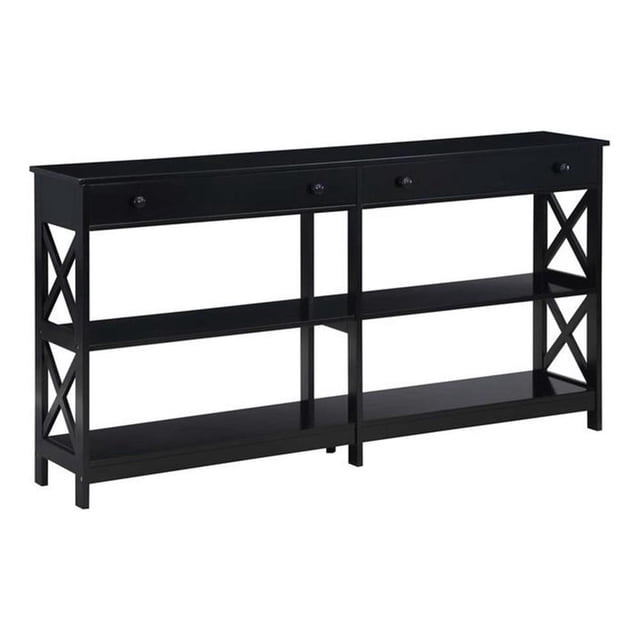 Pemberly Row Table Console de 60 Pouces à Deux Tiroirs avec Étagères, Fini Bois Noir