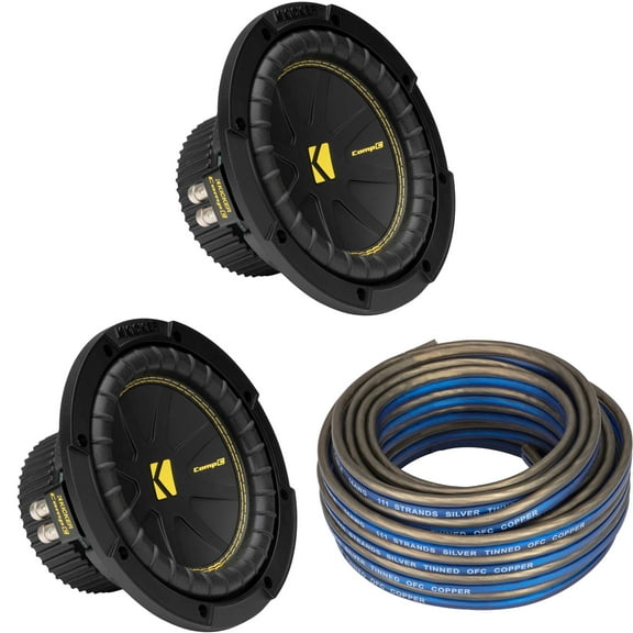 Kicker (2) 50CWCS84 CompC 8" Subwoofer Single Voice Coil 4-Ohm with Speaker Wire Bundle