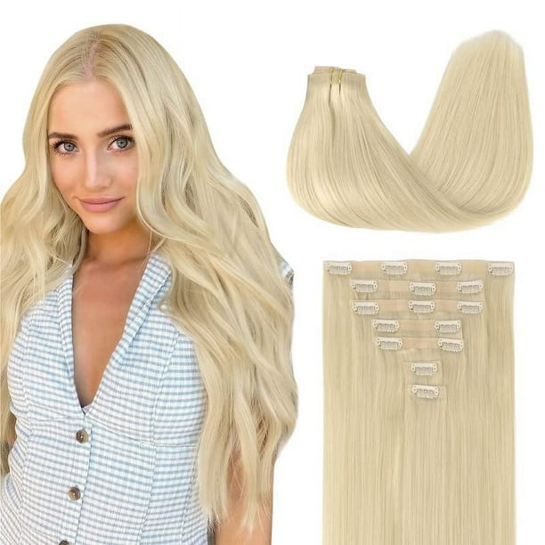 - Extensiones de cabello humano real natural con clip, cabello Remy para mujeres, 14 pulgadas, 3,88 oz (110 g), 7 piez