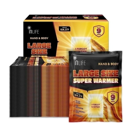 InLife Large Size Super Warmer for Hands and Body, Heating Wider Area, Air-Activated, Consistently Long Lasting, Odorless, 40 Packs