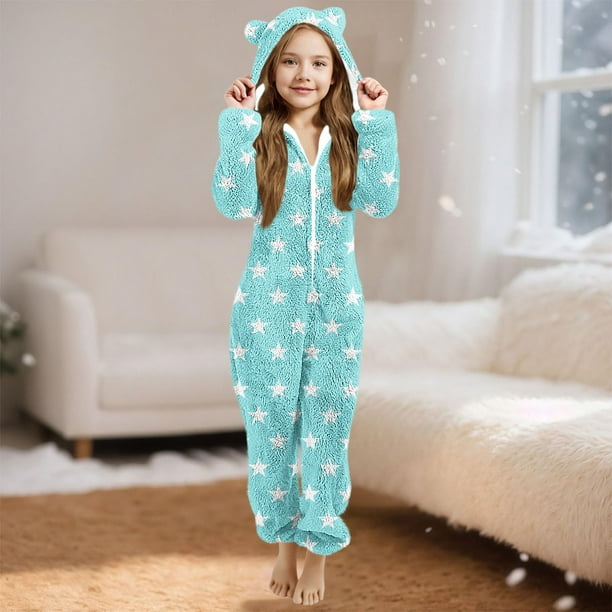 Pantalones largos para niña, mono de manga larga con capucha y manga larga, pijama informal de invierno cálido, ropa de dormir para niña, mono de poliéster