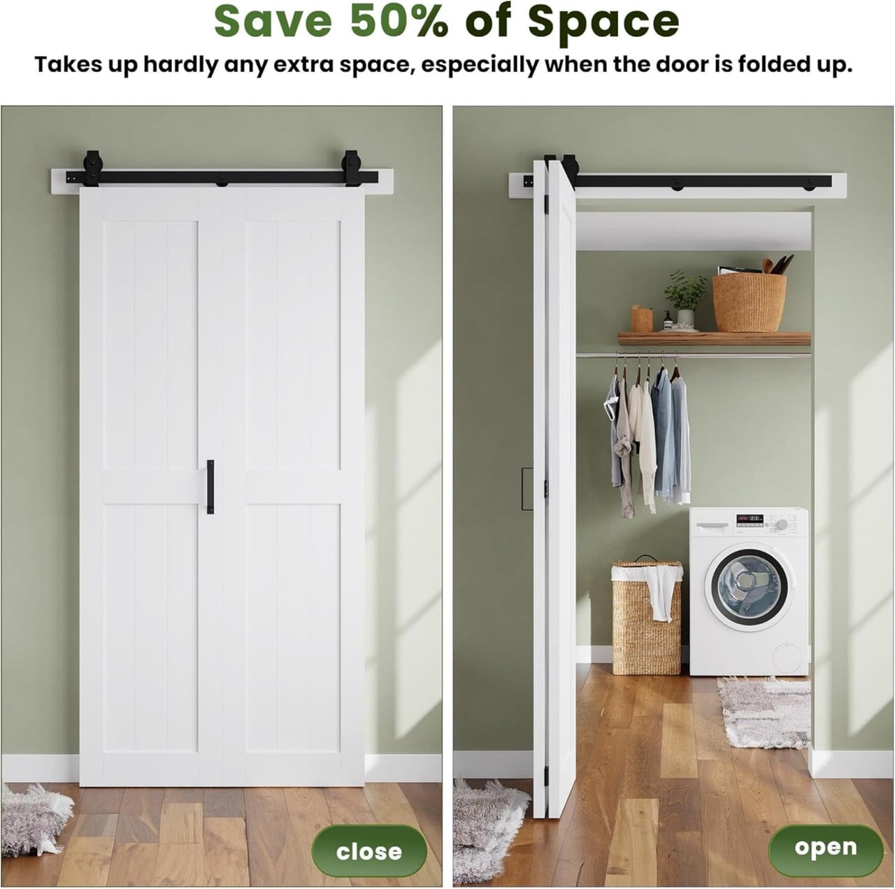 Easy4Home 28"x84" Bifold Barn Door Waterproof PVC Coated with 32"Track and Hardware Kit