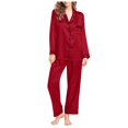 thumbnail image 4 of Povozer Women Pajamas Set Short Sleeve Sleepwear Button-Down Shirt with Long Pants Soft Pjs Set Nightwear Lounge Sets(Red,XXL), 4 of 6