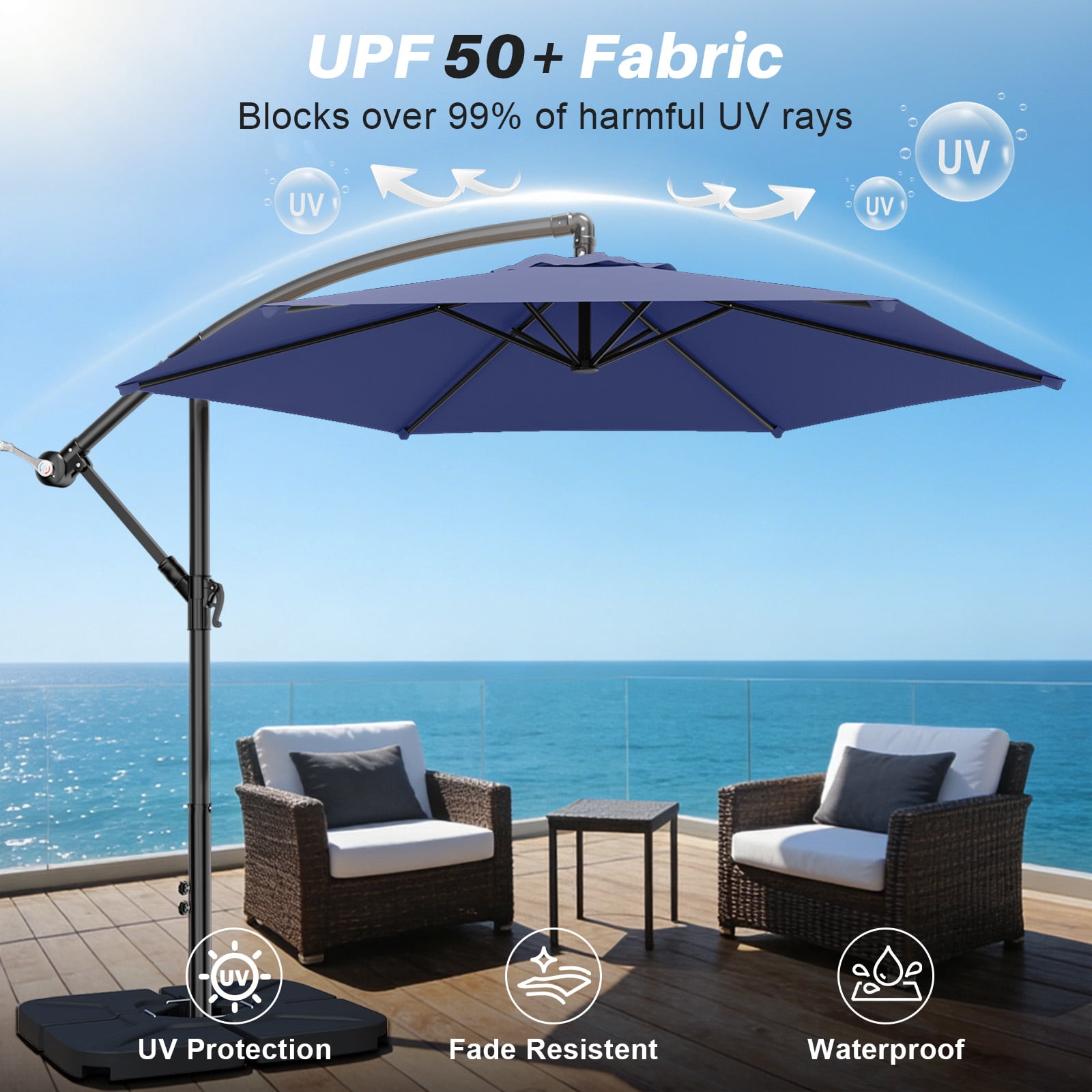 Easthome 10ft Offset Hanging Market Patio Umbrella for Backyard, Poolside, Lawn and Garden w/Easy Tilt Adjustment, Polyester Shade, 6 Ribs - Navy