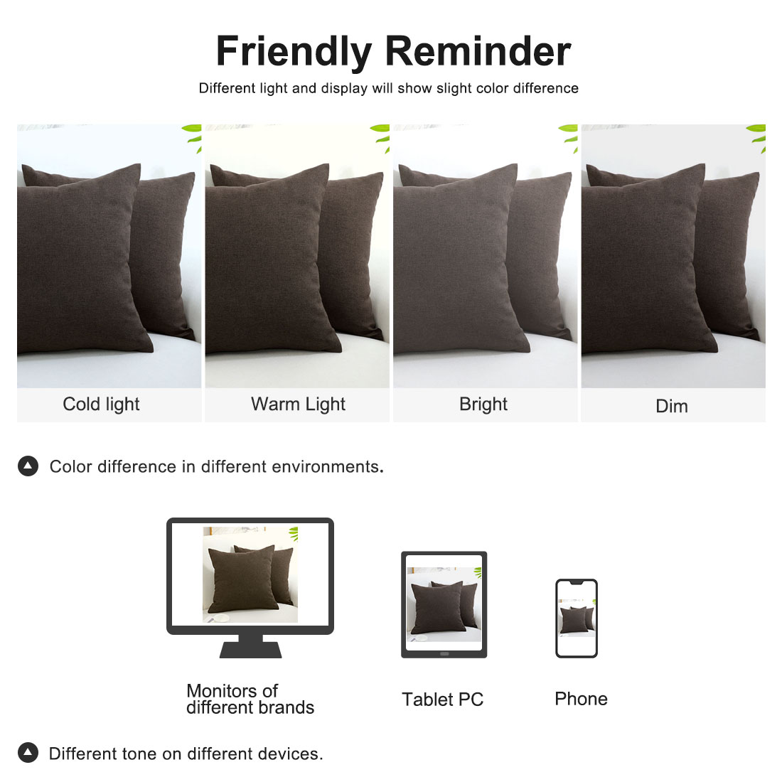 Unique Bargains 2-Pack Solid Waterproof Decorative Throw Pillow Covers Brown 18" x 18"