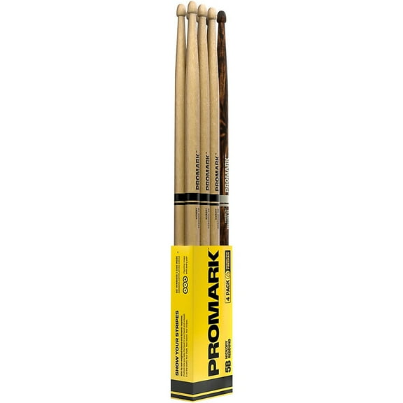 D'Addario ProMark Rebound 5B Hickory Drumstick, Acorn Wood Tip, FireGrain 4-Pack