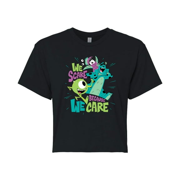 Monsters Inc. - We Scare Because We Care - Juniors Cropped Cotton Blend T-Shirt