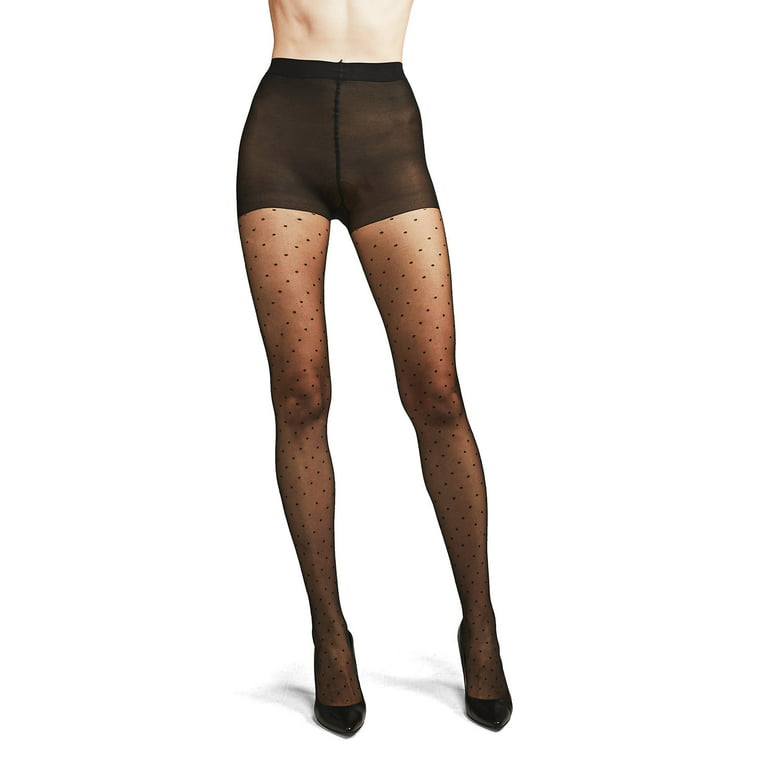 Petite Point Sheer Fashion Tights - Elegant Accent by S/M / ME-112  Nude/Black