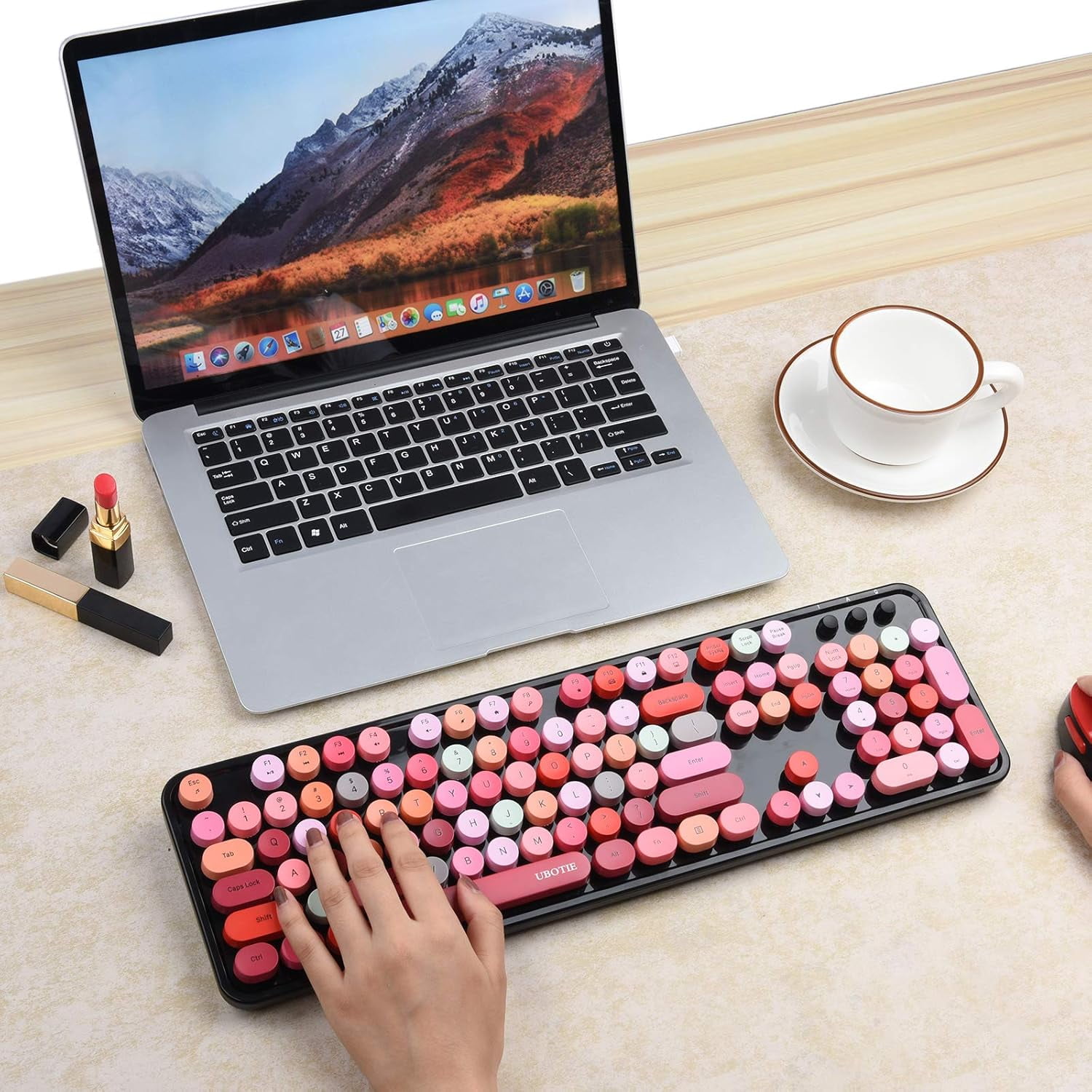 Colorful Computer Wireless Keyboard and Mouse Combination, Typewriter Soft Key Office Full-size Keyboard, 2.4GHz Non-drop Connection and Optical Mouse (purple Color)