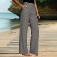 thumbnail image 2 of Women's Casual Pants with Pockets Wide Leg Elastic Waist Pants Stretch Women's High Waisted Dress Pants Regular Stretchy Straight Leg Office Work Slacks Grey 3Xl, 2 of 4
