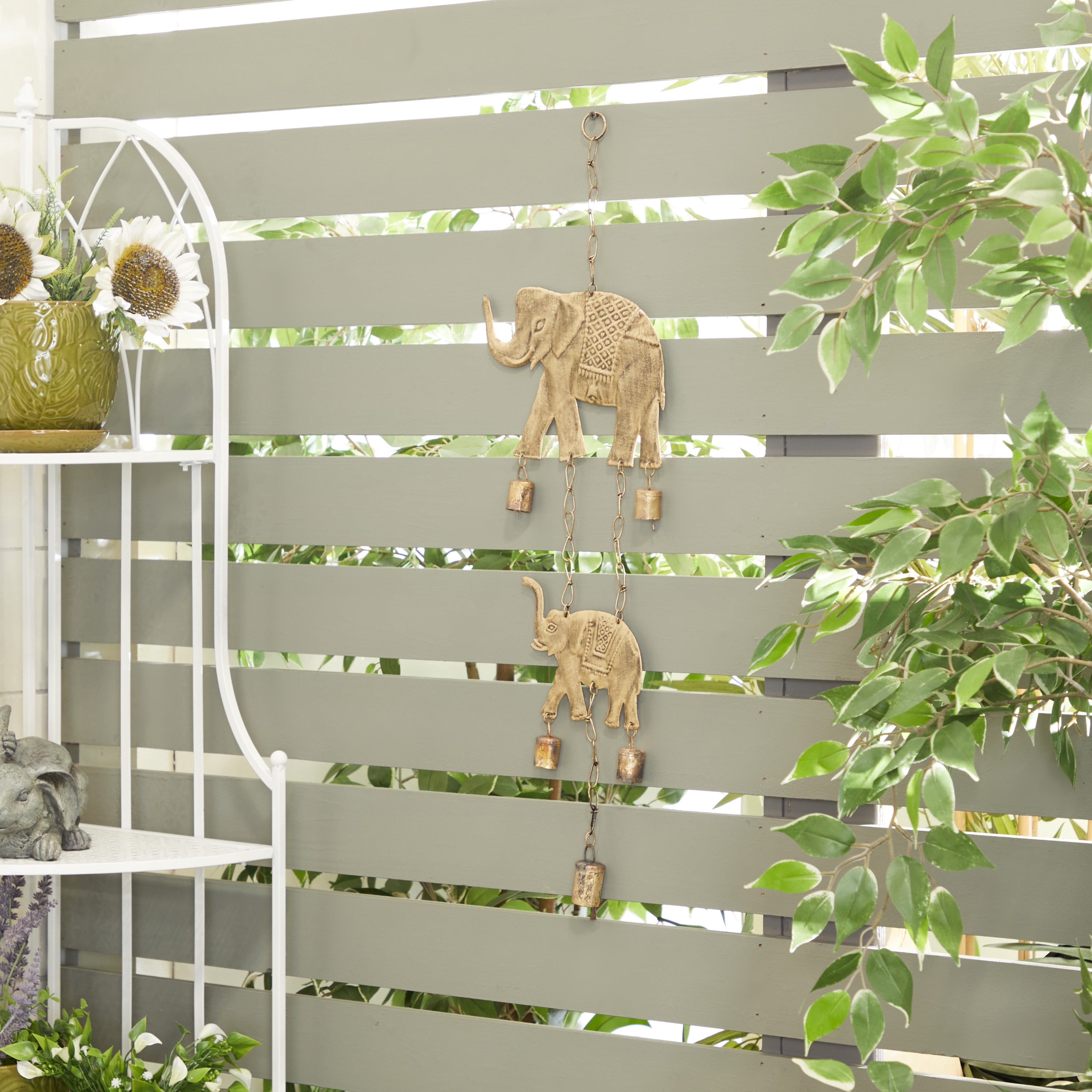 DecMode 28" Brass Metal Elephant Windchime with Bells