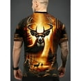 thumbnail image 2 of Men's Breathable 3D Printed Hunter and Deer Pattern T-Shirt - Black Casual Short Sleeve T-Shirt with Forest and Deer Design, Round Neck Short Sleeve, Men's Top, Casual Clothing, 2 of 5