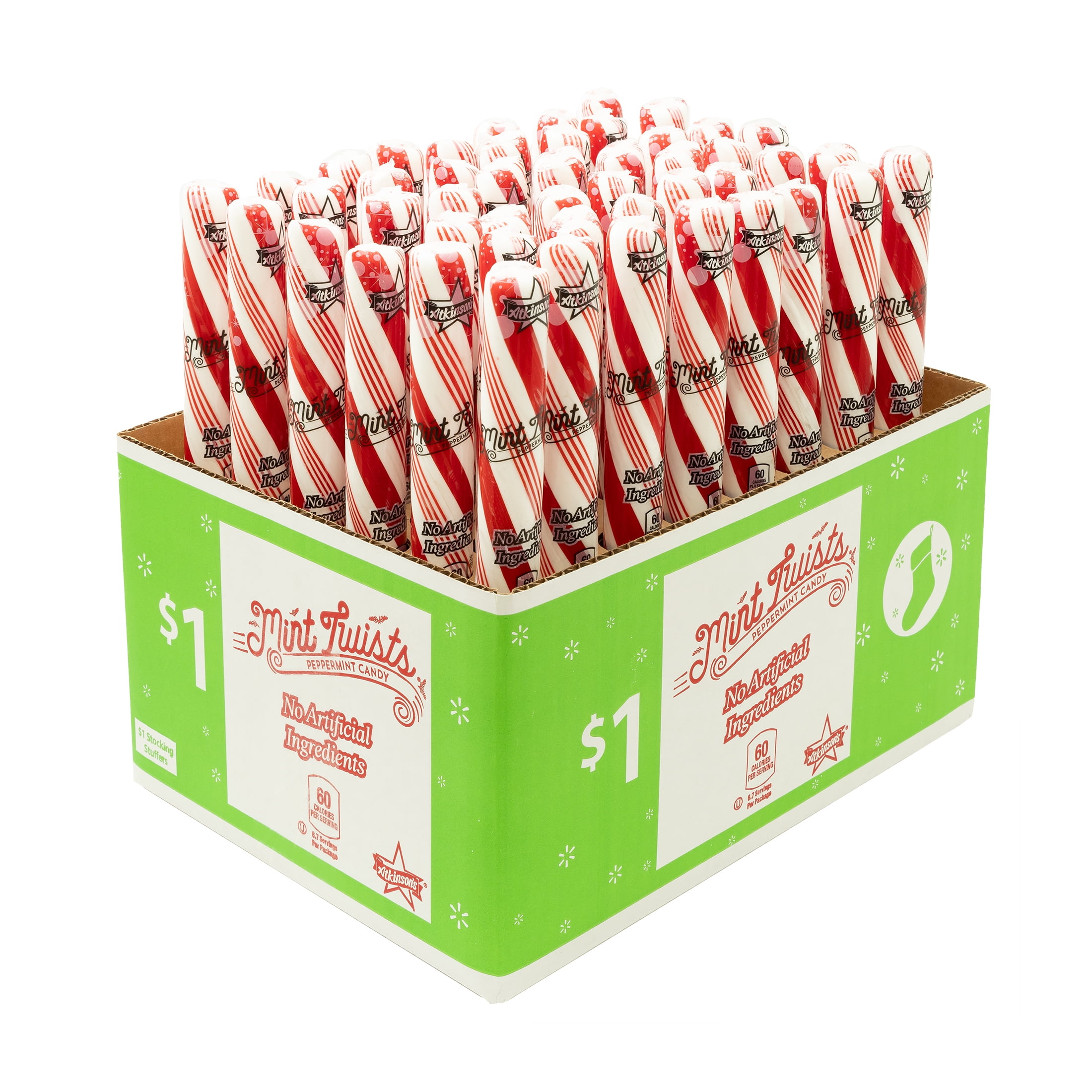 (3 pack) Atkinson Candy, Gluten Free, Dye Free, Red and White Holiday Peppermint Stick, 1 Count