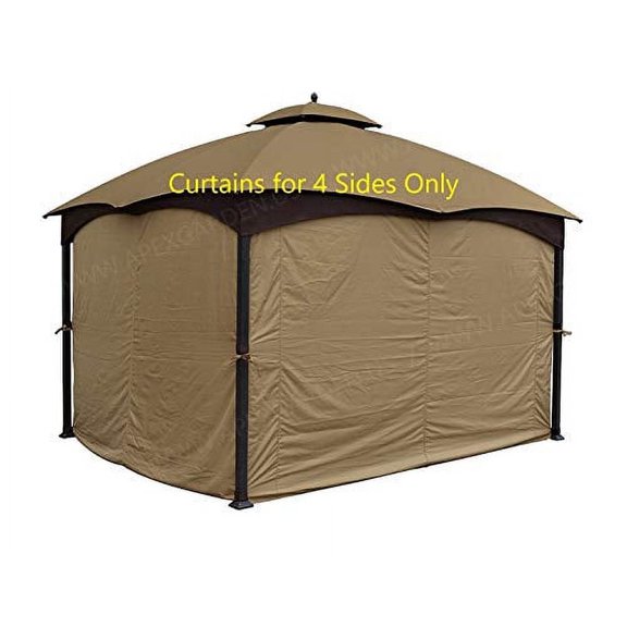 APEX GARDEN Four-Side Privacy Side Wall Curtain Set for 10-ft x 12-ft Gazebo (Beige)