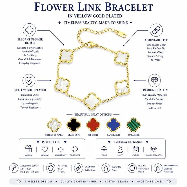 JeenMata Blue Flower Link Blue Stone Modern Design Bracelet