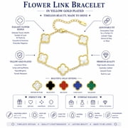 JeenMata White Flower Link Bracelet in Yellow Gold Plated