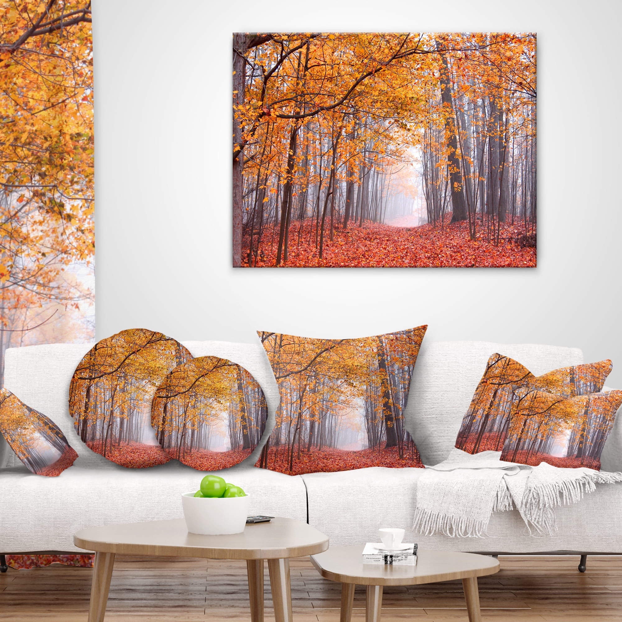 Designart Beautiful Trees with Fallen Leaves - Landscape Photography Throw Pillow - 12x20