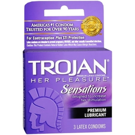TROJAN Her Pleasure Condoms Lubricant Latex 3 Each (Pack of