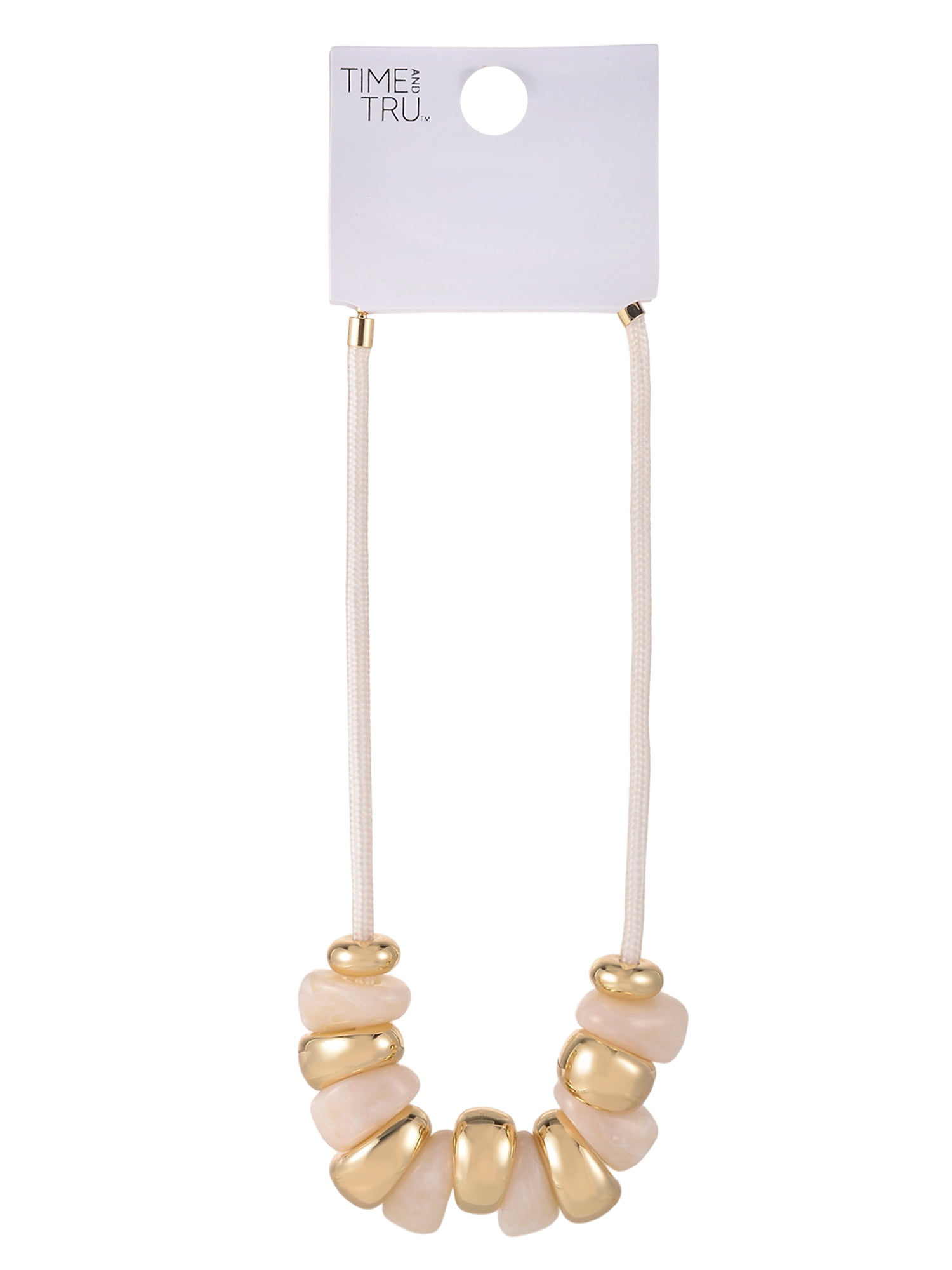 Time and Tru Goldtone Cord Cream Swirl Resin Bead Necklace