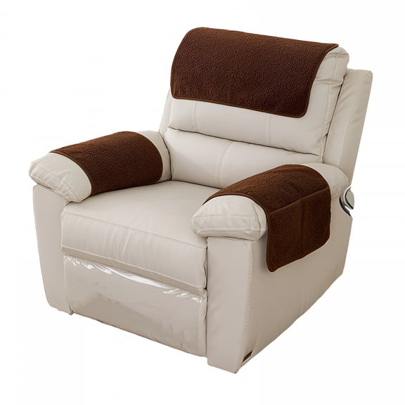 AUQ 2026 New Sofa Armrest Cover with Side Storage Pockets Lambswool Sofa Arm Protector Non Slip Sofa Headrest Cover Recliner Chair Arm Cover for Recliner Chair Sofa 22.44 X 14.96 Inches C