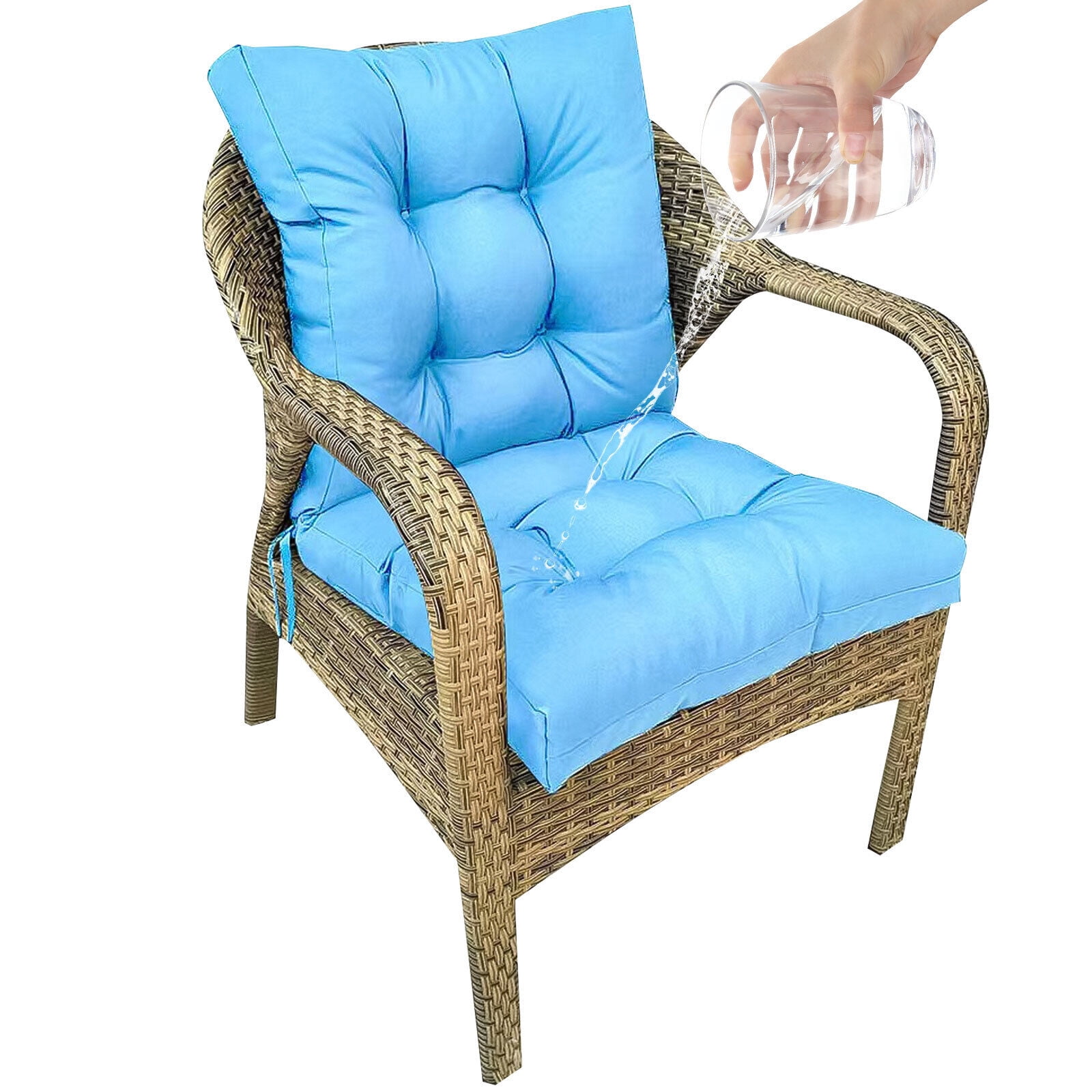 SHANNA Outdoor Chair Cushions, 4 Pack Tufted Thicken Waterproof Patio Chair Pad Wicker Chair Seat Cushion with Non-Slip Ties for Outdoor Furniture, Blue